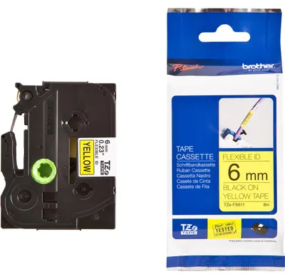 Produktbild von Brother TZe-FX611 - Schwarz auf Gelb - Rolle (0,6 cm x 8 m) 1 Kassette(n) Flexitape - für Brother PT-D210, D600, H110, H200, P-Touch PT-1005, E550, P900, P-Touch Cube Plus PT-P710