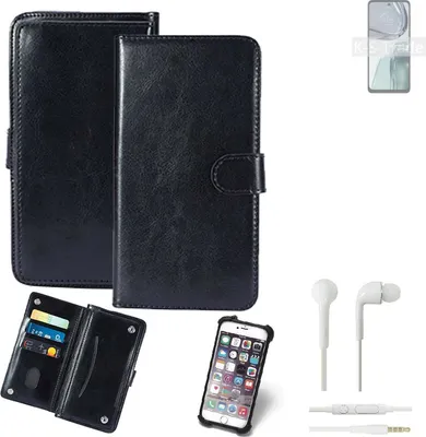 Produktbild von K-S-Trade 360° Hülle kompatibel mit Motorola Moto G62 5G inkl. Headphones schwarz Kunstleder Case BookCase WalletCase Kunstlederederhülle