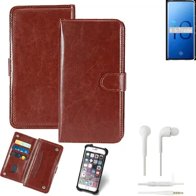 Produktbild von K-S-Trade 360° Hülle kompatibel mit Samsung Galaxy S10+ inkl. Headphones braun Kunstleder Case BookCase WalletCase Kunstlederederhülle Handyhülle,