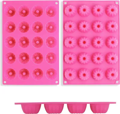 Produktbild von 1 Stück Silikon Gugelhupf Kuchenform Klein Traditioneller Paris Savarin Stil 20er mit Antihaftbeschichtung 29.8 x 19.9 x 2.2 cm, Rosa