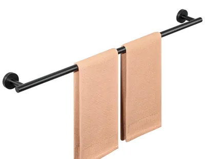 Image de Porte-serviettes noir 80 cm, porte-serviettes pour invités, fixation murale, acier inoxydable, porte-serviettes de bain pour salle de bains et cuisine, EGKN2301FT-800-B