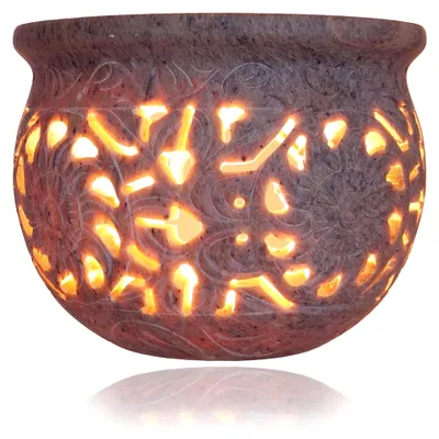 Produktbild von XL Räucherstövchen aus Speckstein – Handgefertigt – mit Metallsieb – 14x11 cm – Räuchergefäß für Harze und Kräuter – Räucherhalter Deko – Boho Design
