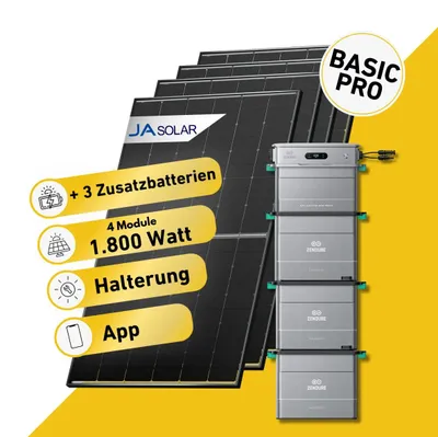 Produktbild von Balkonstrom Balkonkraftwerk 1820W Solaranlage mit Speicher |3xZusatzspeicher | Blechdachhalterung|4xSolarmodul |Zendure SolarFlow 800 Pro 2|Kabel 5m