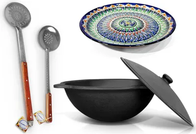 Produktbild von Gusseisen Kazan 16 L Schaumlöffel Uzbekisch Plov Kasan Lagan Казан Kochtopf WOK