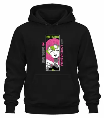 Obrázok produktu pre Mitsuri Love Hashira Demon Slayer Anime Gift Otaku kawaii Uni mikina s kapucňou, čierna, S
