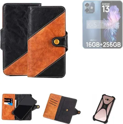 Produktbild von K-S-Trade Handyhülle Schutzhülle Bookstyle Case Wallet-Case kompatibel mit Ulefone Note 16 Pro Handy Cover Bumper Klapphülle schwarz hellbraun 1x