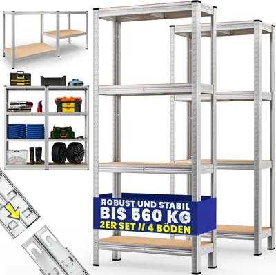 Produktbild von MONZANA® 2x Schwerlastregal 170x75x30cm 560kg 4 MDF-Platten Regal Lagerregal Kellerregal Steckregal Werkstattregal