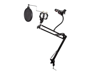 Produktbild von HQ-Power Mikrofontischstativ mit Handyhalter und Pop-Filter, 360° drehbar, Reichweite bis zu 70 cm