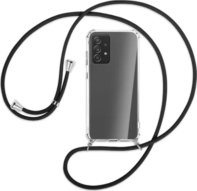 Produktbild von Handykette Backcover-Schutzhülle mit Band (Metall silberfarben) für Samsung Galaxy A72 - schwarz