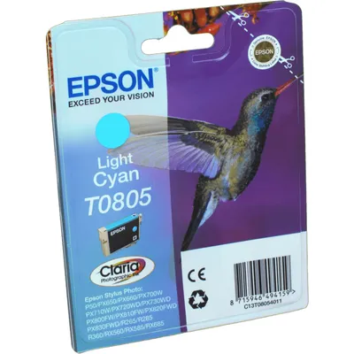 Produktbild von Epson Hummingbird Singlepack Light Cyan T0805 Claria Photographic Ink, Standardertrag, Cyan, Tinte auf Pigmentbasis, 7,4 ml, 1 Stück(e), Einzelpackung