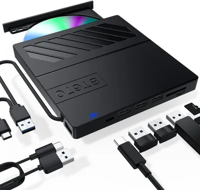 Produktbild von 7-in-1 USB Ultra Slim Portable CD/DVD Player Writer für Laptops DVD-Brenner