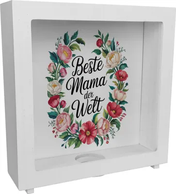 Produktbild von Beste Mama der Welt Rahmen Spardose aus Holz Blumenkranz