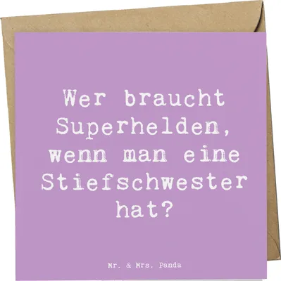 Produktbild von Mr. & Mrs. Panda Grußkarte Spruch Stiefschwester Heldin - Lavendeltraum - Geschenk, Familienunterstützung, Freude, faltkarte, Geschenke, herzerwärmende Sprüche, Heldentum