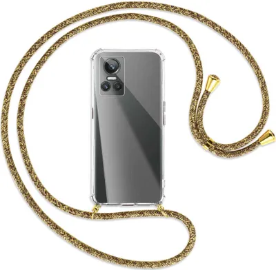 Produktbild von Handykette Backcover-Schutzhülle mit Band (Metall goldfarben) für Realme GT Neo 3 - braun+beige