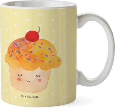 Produktbild von Mr. & Mrs. Panda Pott Cupcake - Gelb Pastell - Geschenk, Kindertasse, Lustige Sprüche, Trinklernbecher, Haferl, Plastikbecher, Küche Deko, Motivation, Cupcakes, Wunder