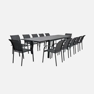 Produktbild von sweeek - Ausziehbarer Gartentisch 200/320cm + 10 Sessel - Anthrazit