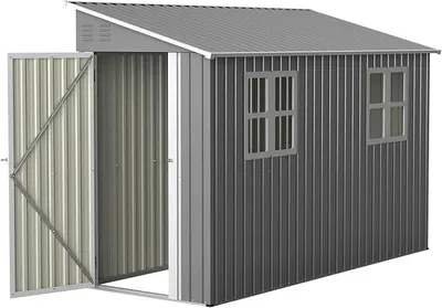 Imagen del producto de Caseta de jardín metálica de 4x10 pies con estructura de base – Caseta de herramientas adosada de 1,2x3 metros, caseta de jardín galvanizada con puerta con cerradura y 2 ventanas, caseta de herramientas resistente a la intemperie, color gris (1,2x3 metros)