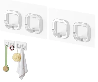 Image de Crochets adhésifs ultra-résistants avec surface adhésive continue, lot de 2 crochets adhésifs, aucun perçage nécessaire, matériau PET transparent, crochets adhésifs pour la cuisine et la salle de bains