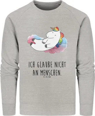 Produktbild von Mr. & Mrs. Panda Baumwoll Sweatshirt Einhorn Wolke 7 Größe L - Heather Grey - Geschenk, Unicorn, Einhörner, Sweater, Glaube, Bio Pullover, Pulli, Menschen, Bio-Pullover