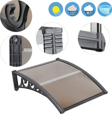Produktbild von Vordach Haustür für Haustür und Terrasse,Polycarbonat Vordach,hohle PC-Scheibe+PP Ständer,Bogenpavillon für Außentüren oder Fenster 100x100cm(Braun)