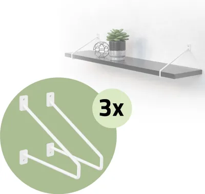 Zdjęcie produktu dla ML-Design 6-częściowy wspornik półki w kształcie szpilki do włosów, 22x18x2,3 cm, biały, wykonany z metalu