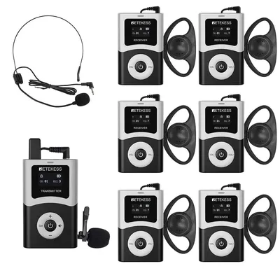 Immagine prodotto di Sistema per guide turistiche Retekess T130U, sistema wireless per guide turistiche, qualità audio cristallina, portata 200 m, comando con un solo tasto, ideale per corsi di formazione in azienda e musei