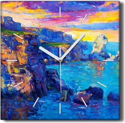 Produktbild von Coloray Hodiny Unikátní 30x30 cm  Tiché hodiny Pro obývací pokoj a kuchyň Nástěnné hodiny Plátno Černé ručičky hodin - Pobřežní útesy západ slunce