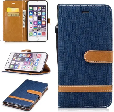 Produktbild von Tasche für Apple iPhone 6s Plus Jeans Cover Handy Schutz Hülle Case Dunkelblau