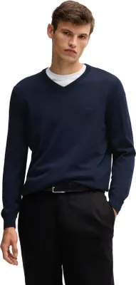 Produktbild von Hugo Boss Pullover V-Ausschnitt dunkelblau einfarbig Wolle