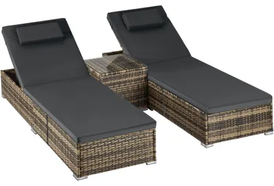 Produktbild von tectake®️ Rattan-Doppelliege mit Tisch aus Polyrattan und einstellbarer Lehne, natur