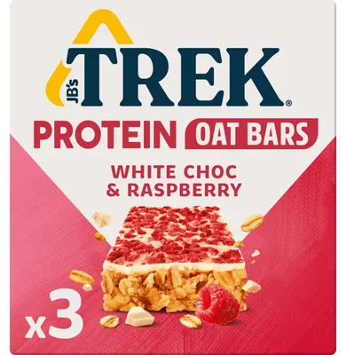 Produktbild von Trek Protein Havermout Riegel Schokolade Himbeere 150g – Energiereicher Snack