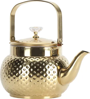 Image de Bouilloire pour cuisinière, en acier inoxydable, avec passoire à thé, pour la maison, les restaurants et les hôtels, dorée, 1,5 l, motif diamant