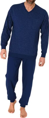 Produktbild von Normann Herren Schlafanzug langarm Pyjama mit Bündchen – Streifenoptik ; marine , 58
