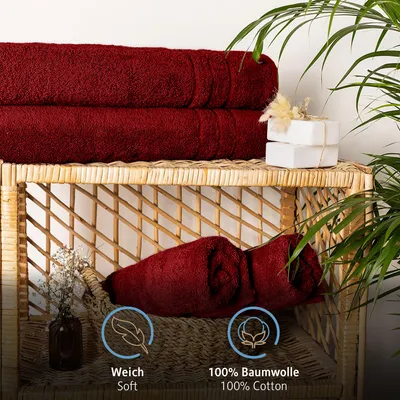 Produktbild von Komfortec 2er Saunatuch Set 70x200 cm aus 100% Baumwolle, XXL-Saunatücher, Sauna Handtuch, Weich, Groß, Frottee, Schnelltrocknend, Aurorarot