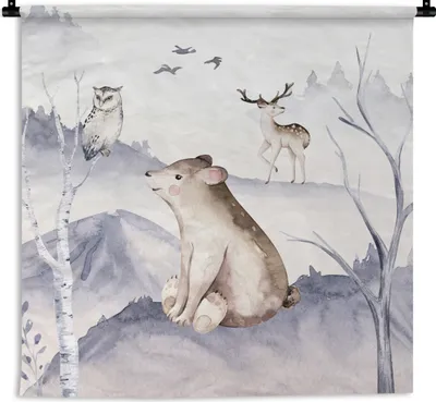 Produktbild von MuchoWow® Wandteppich Wandbehang Tiere - Winter - Eule 150x150 cm Tapisserie Dekoration Wandtuch - Wohnaccessoires - Modernes