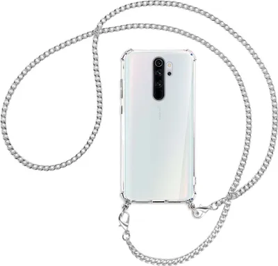 Produktbild von Handykette Backcover-Schutzhülle mit Band (Metall silberfarben) für Xiaomi Redmi Note 8 Pro - silberfarbene Kette