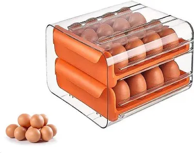 Zdjęcie produktu dla Pojemnik na jajka do lodówki, jajka, pojemnik do przechowywania, przezroczysty pojemnik na jajka z możliwością układania w stosy, plastikowy pojemnik na jajka, pojemnik do przechowywania świeżych jajek, szuflada (pomarańczowy)