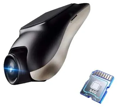 Immagine prodotto di Dashcam per auto, registrazione a 1080p, configurazione a doppia lente, 1080p anteriore e 64 GB