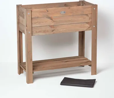 Immagine prodotto di HOMESCAPES Aiuola rialzata in legno con ripiano - marrone, altezza 78 cm
