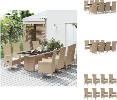 Produktbild von vidaXL 9-tlg. Garten-Essgruppe mit Kissen Beige Poly Rattan -  Gartenstühle