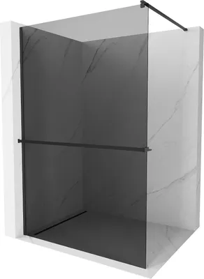 Image de Mexen Kioto+ paroi de douche avec tablette et barre 120 x 200 cm, Noir graphite 8 mm, Noir - 800-120-121-70-40