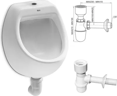 Immagine prodotto di VBChome Set Orinatoio Alimentazione superiore Bianco Moderno Alta qualità Vetroceramica Orinatoio verticale Mini sifone Sifone a bottiglia A50132