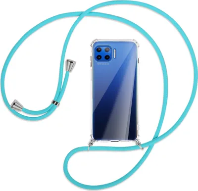 Produktbild von Handykette Backcover-Schutzhülle mit Band (Metall silberfarben) für Motorola Moto G 5G Plus - türkis