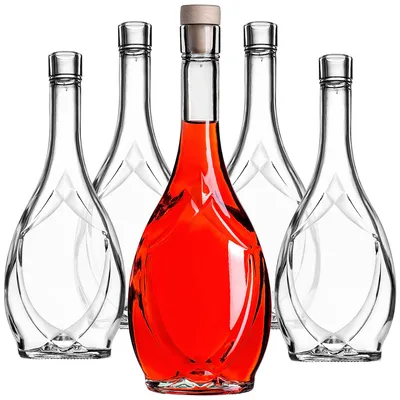 Immagine prodotto di Set di 5 bottiglie di vetro da 500 ml con tappi di sughero – bottiglie vuote per liquori e oli
