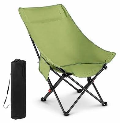 Imagen del producto de Silla de camping plegable, con capacidad de carga de 150 kg, con bolsillos laterales, de color verde oliva, ideal para actividades al aire libre y para el jardín