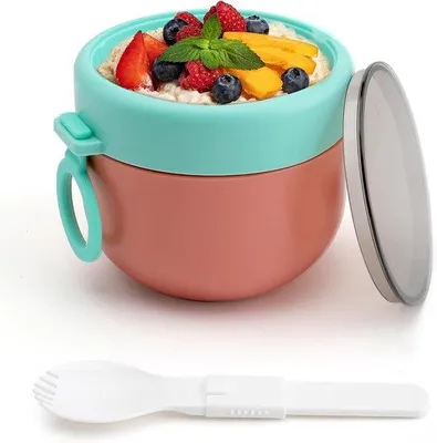Image de Pot de yaourt Pot de muesli à emporter - Lunchpot pour enfants avec cuillère pliable - Bol à smoothie Pot en papier Couvercle de yaourt - Boîtes à goûter 600 ml Nordic Red