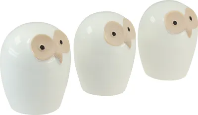 Produktbild von Eulen Deko Figuren Keramik Set 3 Stück - Kauzige Tischdeko Weiß Waldtier