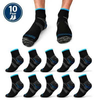 Produktbild von Kompressionssocken 10 Paar Sportsocken Unisex S/M Schwarz Blau atmungsaktiv schnelltrocknend Running Fitness Alltag Wandern, A0518