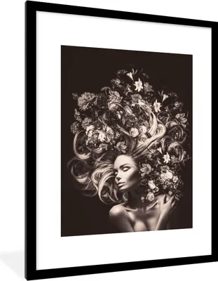 Produktbild von MuchoWow® Gerahmtes Poster Blumen - Frau - Natur 60x80 cm - Poster mit Schwarzem Bilderrahmen Wandposter Rahmen Foto Bilder - Wohnzimmer - Dekorationen - Prämie