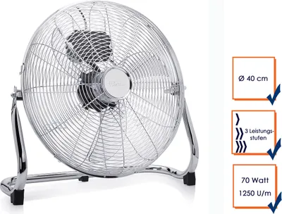 Produktbild von Tristar VE-5936 Bodenventilator Metall, Haushalts-Lamellenlüfter, Silber, Flur, 59,4 dB, 1250 RPM, 40 cm